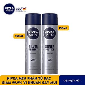 Bộ đôi Xịt Ngăn Mùi NIVEA MEN Silver Protect Phân Tử Bạc Giảm 99.9% Vi Khuẩn Gây Mùi (150mlx2) - 82959