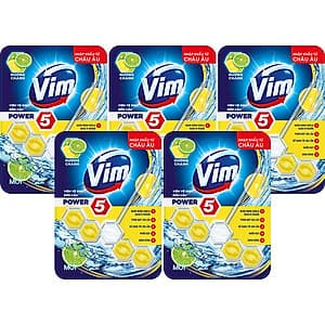 Combo 5 Viên Tẩy Bồn Cầu Vim Power 5 Hương Chanh 55g Sạch Khuẩn Thơm Mát