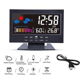 Đồng Hồ Báo Thức Điện Tử Đa Năng Có Màn Hình LCD Hiển Thị Thời Gian/ Ngày/ Tuần/ Nhiệt Độ/ Độ Ẩm/ Thời Tiết - Đen