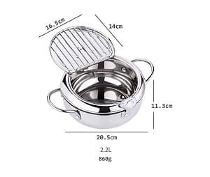 Nồi Chiên Inox Kèm Khay Ráo Dầu Có Đồng Hồ Cảm Biến Nhiệt Kiểm Soát Nhiệt Độ - 20.5x11.3cm, 860g
