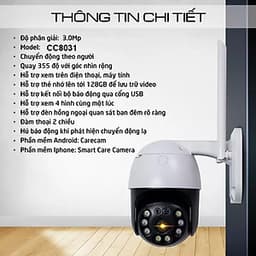 Camera Wifi Ngoài Trời CareCam CC8031 - 3.0Mpx (2304x1296P), Xoay 360 Độ, Đàm Thoại 2 Chiều - Hàng chính hãng