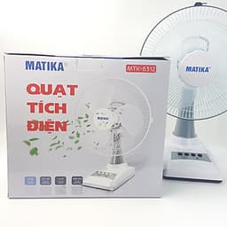 Quạt tích điện Matika 18W nhỏ gọn, thích hợp nhiều không gian màu trắng xám MTK-6312