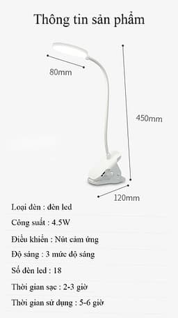 Đèn Bàn Học Đọc Sách, Làm Việc (Học Sinh, Sinh Viên, Văn Phòng) Cao Cấp Kẹp Bàn – 03 Mức Độ Ánh Sáng Vàng Bảo Vệ Mắt Chống Cận Pin 2500 mAh