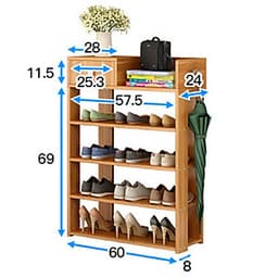 Kệ giày bằng gỗ, A240 kiểu đứng 5 tầng, cao 80cm x rộng 60cm x sâu 24cm, gỗ tự nhiên được xử lý trống mối mọt, tủ giày đa tầng để được nhiều loại giày dép, guốc, kệ giày đa năng với tủ nhỏ chứa nhiều đồ dụng nhỏ, treo thêm chìa khóa, ô dù, áo mưa