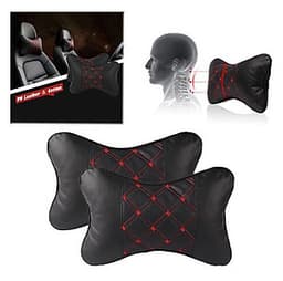 Combo Đệm Tựa Lưng Massage Và Gối Tựa Đầu Xe Hơi ( Ô Tô ) Chống Mỏi Cổ - Hàng Cao Cấp - Siêu Đàn Hồi - Thiết Kế Ôm Vừa Vặn Ghế Xe Hơi - Màu Chỉ Đỏ Trang Nhã