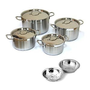 Bộ nồi Fivestar inox 304 bếp từ 3 đáy 4 món FS08-CV tặng bộ thau rổ- Hàng Chính hãng