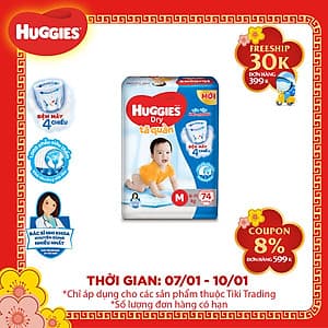 Tã Quần Huggies Dry Gói Cực Đại M74 (74 MIếng) - Bao Bì Mới