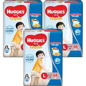 Combo 3 Gói Tã Quần Huggies Dry Gói Cực Đại L68 (68 Miếng) - Bao Bì Mới