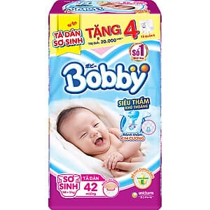 Tã Dán Bobby Sơ Sinh Siêu Thấm XS42 (42 Miếng) + 4 Miếng Tã Quần S