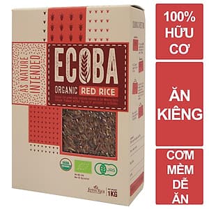 Gạo lứt đỏ hữu cơ cao cấp - ECOBA Huyết Rồng 1kg - Cơm mềm dễ ăn - Gạo lứt ăn kiêng