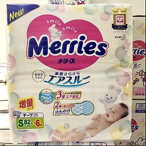 Bỉm - Tã dán Merries size S 88 nội địa thêm miếng (Cho bé 4 - 8kg)  