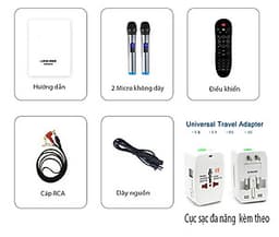 Bộ loa hát karaoke gồm 2 micro UHF dùng cho tivi smart và điện thoại Amoi L6P ( Hàng nhập khẩu ) có ổ cắm đa năng đi kèm