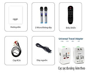 Bộ loa hát karaoke gồm 2 micro UHF dùng cho tivi smart và điện thoại Amoi L6P ( Hàng nhập khẩu ) có ổ cắm đa năng đi kèm