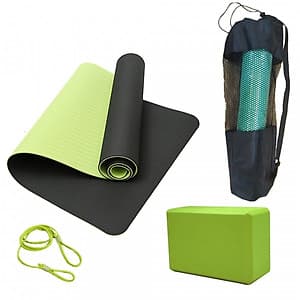 Thảm Tập Yoga 2 Lớp + Gạch Tập Yoga + Bao Đựng Thảm Tập Yoga + Dây Thảm Tập Yoga miDoctor (màu ngẫu nhiên)