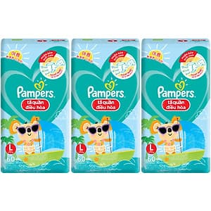 Combo 3 Tã Quần Pampers Điều Hoà Gói Lớn L60 Tặng 1 Túi Nước Giặt Ariel 1.4kg