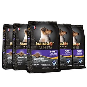 Combo 5 gói thức ăn cho chó con Ganador vị sữa & DHA Puppy Milk with DHA 400 gram