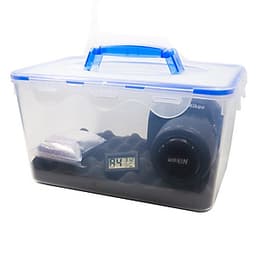 Combo hộp chống ẩm có tay cầm và ẩm kế, 100gram hạt hút ẩm xanh cho máy ảnh, máy quay phim - dung tích 7.7 lít (tặng mút xốp lót hộp) 