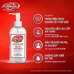 Combo 2 Chai Gel Rửa Tay Khô Sạch Siêu Nhanh Lifebuoy Bảo Vệ Vượt Trội 10 (Chai Vòi 235ml x 2)