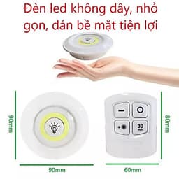 Bộ 3 Đèn LED chiếu sáng không dây - Dán tường, 2 chế độ sáng, có điều khiển từ xa, dùng pin