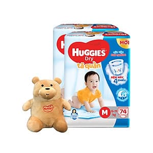 Combo 2 Tã quần HUGGIES DRY PANTS SUPER JUMBO M74/L68/XL62/XXL56 [Tặng gấu bông ngồi] 