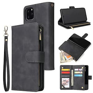 For iPhone 11 iPhone 11 pro iPhone 11 pro max PU Leather Side Magnetic Buckle Multi-card Bracket Full Protective Case with Zipper Wallet Style:iPhone 11 Pro
