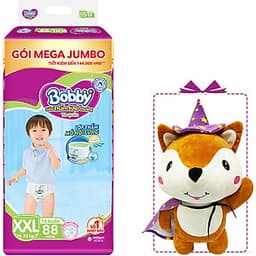 Tã Quần Bobby Đệm Lưng Thấm Mồi Hôi Lưng Mega Jumbo XXL88 - Tặng 1 cáo bông xinh xắn