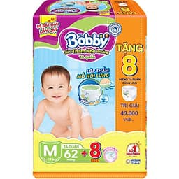 Tã Quần Bobby - Đệm Lưng Thấm Mồ Hôi M62 (62 Miếng) Tặng 8 Miếng Tã Quần Size M (TIẾT KIỆM 49.000VNĐ)