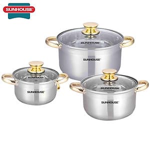 Bộ Nồi 5 Đáy Cao Cấp Núm Vàng Sunhouse SH781