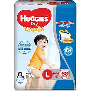 Tã Quần Huggies Dry Gói Cực Đại L68 (68 Miếng) - Bao Bì Mới