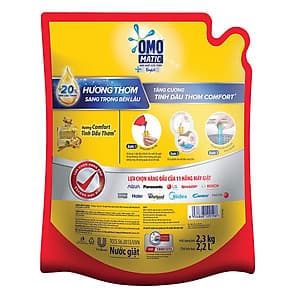 Nước Giặt OMO Matic Comfort Tinh Dầu Thơm Cho Máy Giặt Cửa Trên (2.3Kg/Túi)