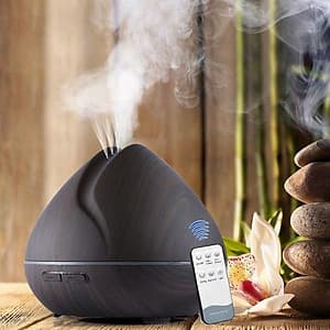 Máy Khuếch Tán Tinh Dầu 500ml Tặng 3 Chai Sả Chanh + Bạc Hà + Oải Hương 10ml Nhập Khẩu Ấn Độ | Xông Phòng 30m2 | Kèm Remote Điều Khiển | MKT20 Búp Sen Đen