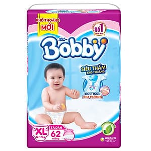 Tã Dán Bobby Siêu Mỏng Thấm Gói Siêu Lớn XL62 (62 Miếng)