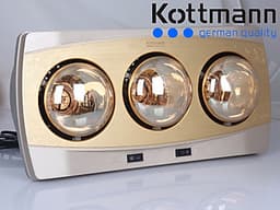 Đèn sưởi treo tường 3 bóng vàng hồng ngoại tráng kim cương nhân tạo Kottmann dùng công tắc –Bóng sưởi chống nổ, chống nước IPX2, chống chập điện (K3BH)