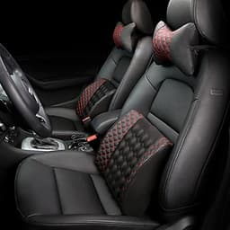 Combo Đệm Tựa Lưng Massage Và Gối Tựa Đầu Xe Hơi ( Ô Tô ) Chống Mỏi Cổ - Hàng Cao Cấp - Siêu Đàn Hồi - Thiết Kế Ôm Vừa Vặn Ghế Xe Hơi - Màu Chỉ Đỏ Trang Nhã