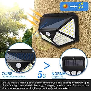 Đèn năng lượng mặt trời 100 LED - 3 chế độ sáng, Đèn Năng Lượng Mặt Trời Cảm Biến Chuyển Động Cảm Biến Chống Nước Đèn 3 Chế Độ dùng Ngoài Trời Sân Vườn