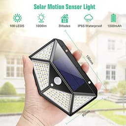 Đèn năng lượng mặt trời 100 LED - 3 chế độ sáng, Đèn Năng Lượng Mặt Trời Cảm Biến Chuyển Động Cảm Biến Chống Nước Đèn 3 Chế Độ dùng Ngoài Trời Sân Vườn