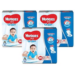 Combo 3 Gói Tã Dán Huggies Dry Gói Cực Đại M76 (76 Miếng) - Bao Bì Mới