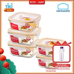 Bộ 5 Hộp Thủy Tinh Hình Vuông Lock&Lock Euro Steam Hole LLG224TS5