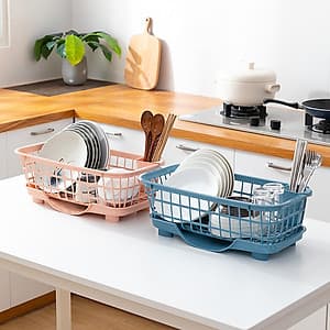 Kệ (rổ) úp chén bát, đĩa và thìa đũa có khay thoát nước khô thoáng, tiện lợi 45X23X13cm - Giao màu ngẫu nhiên