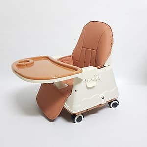 Ghế ăn dặm Đa năng cho Bé với 07 tính năng- 03 chế độ mang lại sự khác biệt, CÓ ĐỆM VÀ BÁNH XE- Màu Nâu sữa