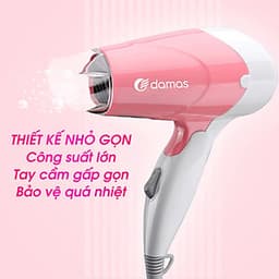 Máy Sấy Tóc Mini Damas JT3377 (Chính Hãng) - Tay cầm gấp gọn tiện dụng, chế độ bảo vệ nguồn điện, tự động ngắt nguồn chống cháy thiết bị