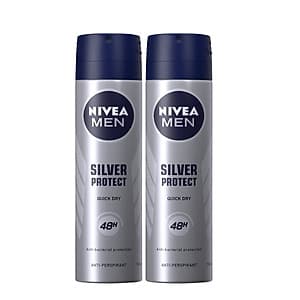 Bộ đôi Xịt Ngăn Mùi NIVEA MEN Silver Protect Phân Tử Bạc Giảm 99.9% Vi Khuẩn Gây Mùi (150mlx2) - 82959