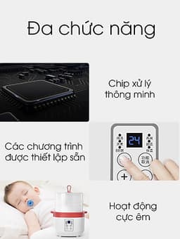 Nồi điện nấu cháo chậm đa năng bằng sứ ceramic KARPELLE (ANH) tự động, dành cho bé ăn dặm (hấp, nấu, chưng, hầm, hâm nóng) 0,8L (đỏ)
