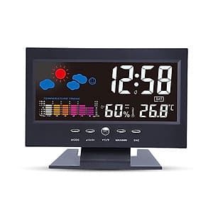 Đồng Hồ Báo Thức Điện Tử Đa Năng Có Màn Hình LCD Hiển Thị Thời Gian/ Ngày/ Tuần/ Nhiệt Độ/ Độ Ẩm/ Thời Tiết - Đen