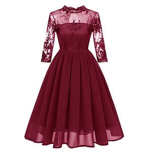 Đầm Dự Tiệc Nữ Cổ Tròn Phối Ren Thanh Lịch