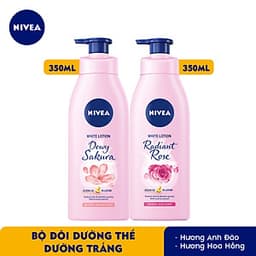 Bộ đôi dưỡng thể Hương hoa Sữa Dưỡng Thể Dưỡng Trắng NIVEA Hương Anh Đào Dewy Sakura (350ml) - 85703 & Sữa Dưỡng Thể Dưỡng Trắng NIVEA Hương Hoa Hồng Radiant Rose (350ml) - 85707