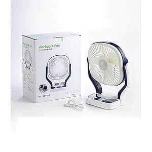 Quạt Tích Điện Gia Đình - Tích hợp 3 cấp độ quạt + 2 cấp độ đèn + Pin khủng (6h quạt, 20h đèn), Size 14.6x16.4x29cm
