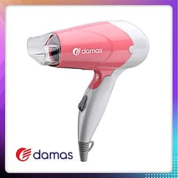 Máy Sấy Tóc Mini Damas JT3377 (Chính Hãng) - Tay cầm gấp gọn tiện dụng, chế độ bảo vệ nguồn điện, tự động ngắt nguồn chống cháy thiết bị