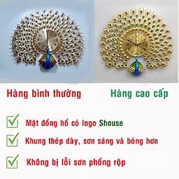 Đồng Hồ Treo Tường Con Chim Công Kim Trôi A25 Nghệ Thuật Cao Cấp Shouse hiện đại 3D kích cỡ lớn đẹp treo phòng khách