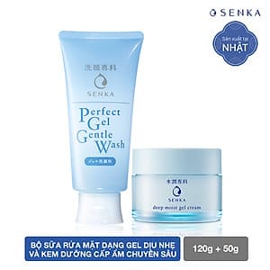 Bộ sữa rửa mặt dạng gel dịu nhẹ và Kem Dưỡng Cấp Ẩm Chuyên Sâu Senka (Senka Perfect Gel Gentle Wash và Senka Deep Moist Gel Cream 50G)
